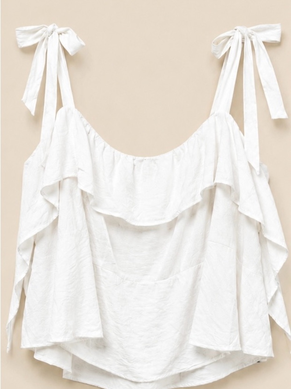Moa Moa White Tie-Shoulder Ruffle Tank Top - Brand